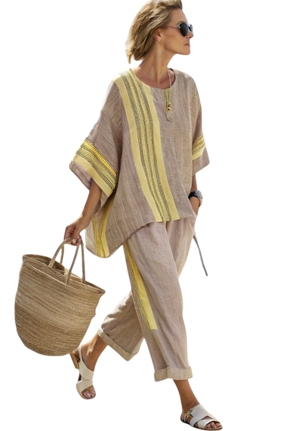 Patri | Juego de lino de bambú con encantadores detalles de rayas